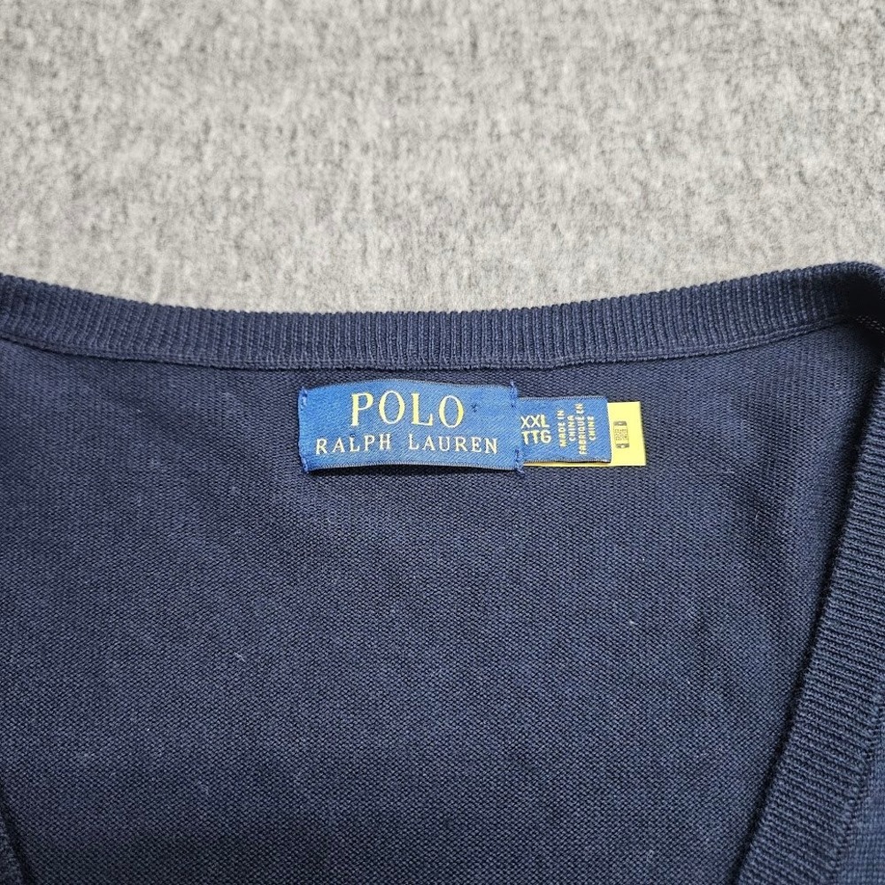 Polo Ralph Lauren Sweater Men XXL Navy Blue V-Neck Cotton Pony Logo - Picture 4 of 8